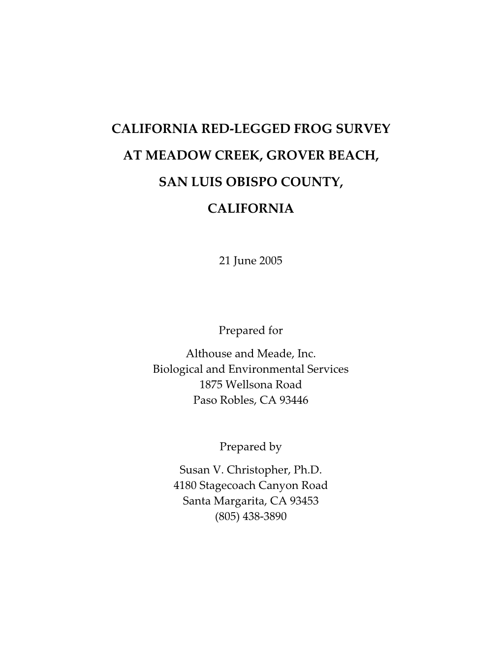 California Red-Legged Frog Survey at Meadow Creek, Grover Beach, San Luis Obispo County, California
