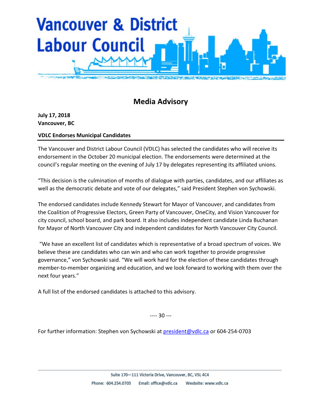 Media Advisory