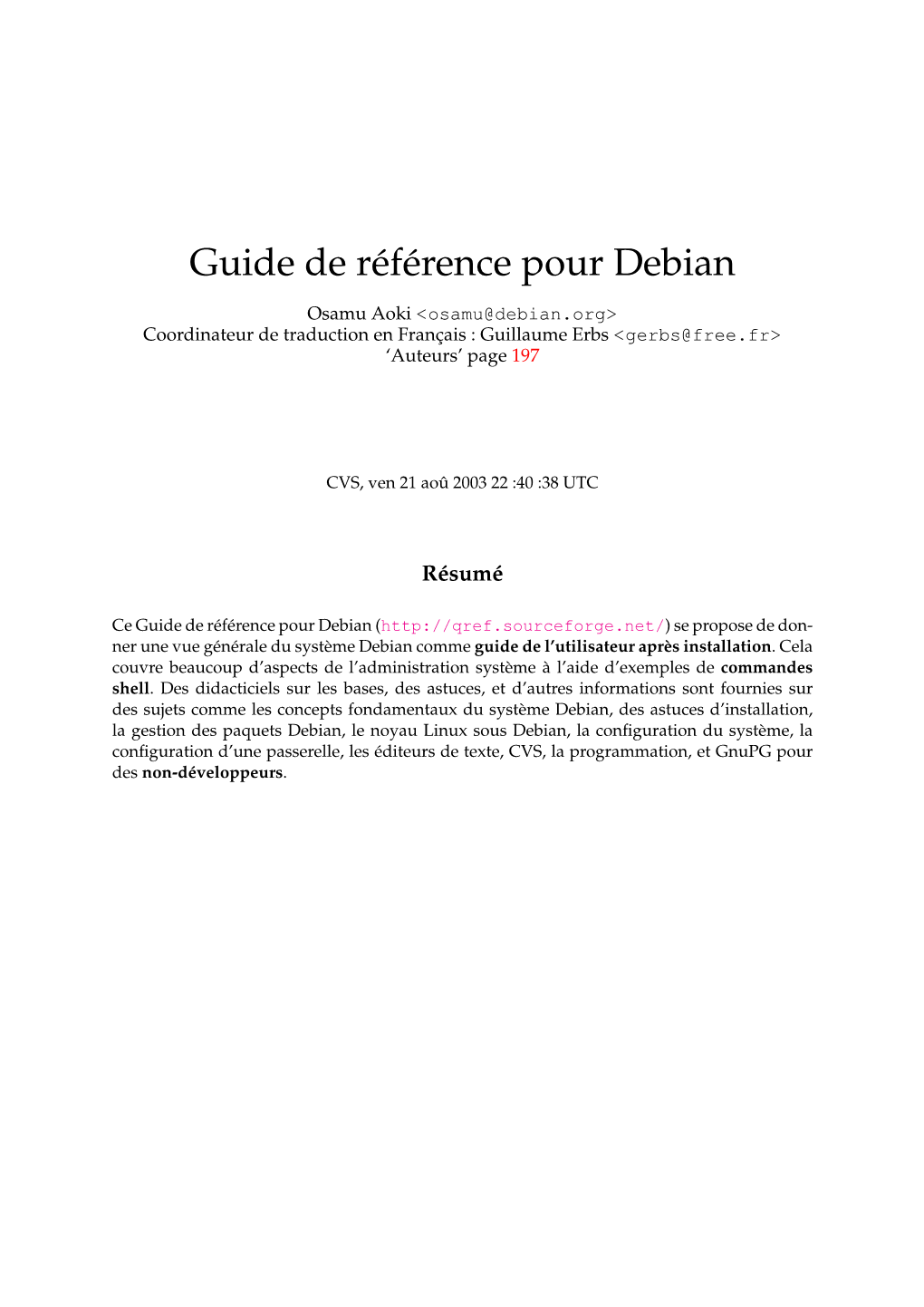 Guide De Référence Pour Debian
