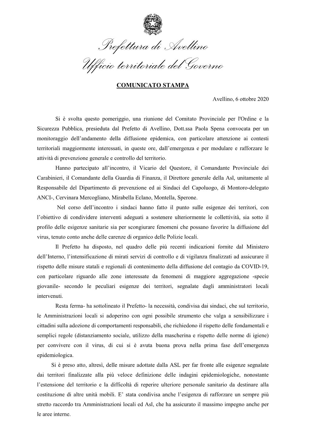 Prefettura Di Avellino Ufficio Territoriale Del Governo