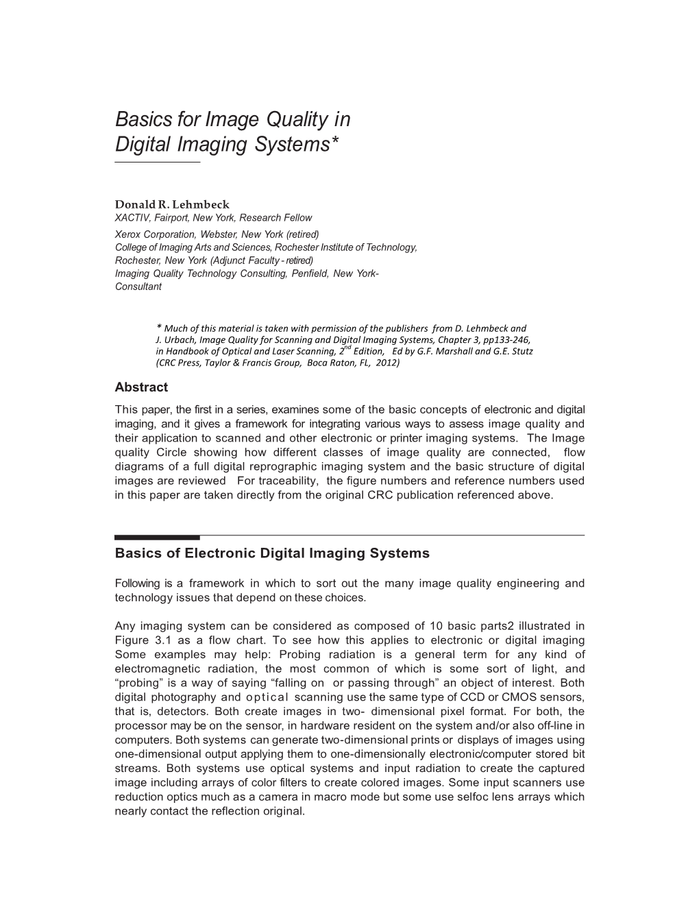 Basics for Image Quality in Digital Imaging Systems*