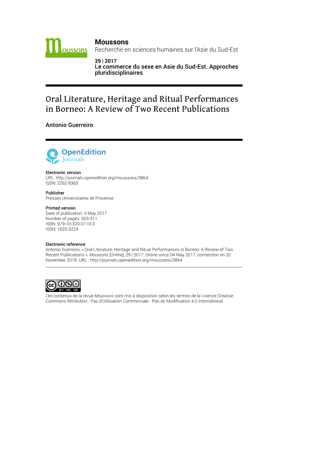 Oral Literature, Heritage and Ritual Performances in Borneo: a Review of Two Recent Publications