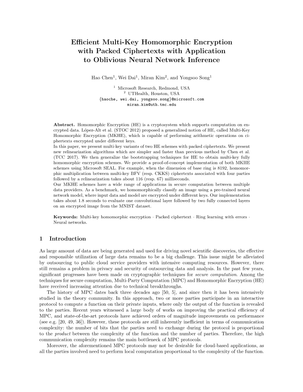 Efficient Multi-Key Homomorphic Encryption with Packed Ciphertexts