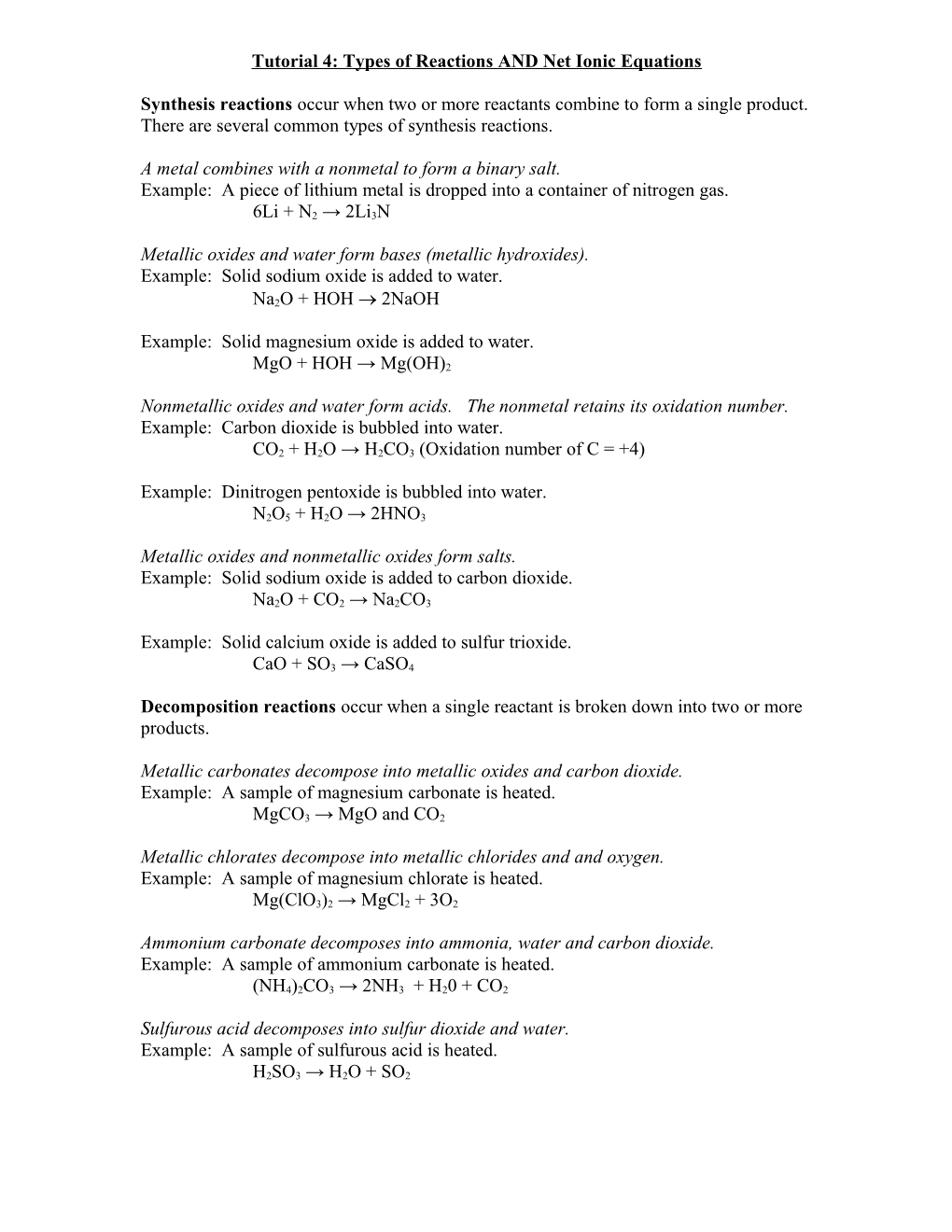 Writing Net Ionic Equations