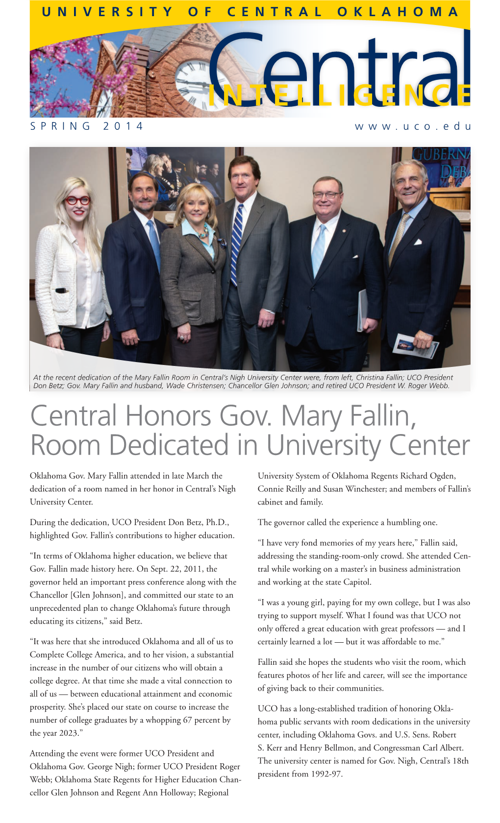 Central Honors Gov. Mary Fallin, Room Dedicated in University Center