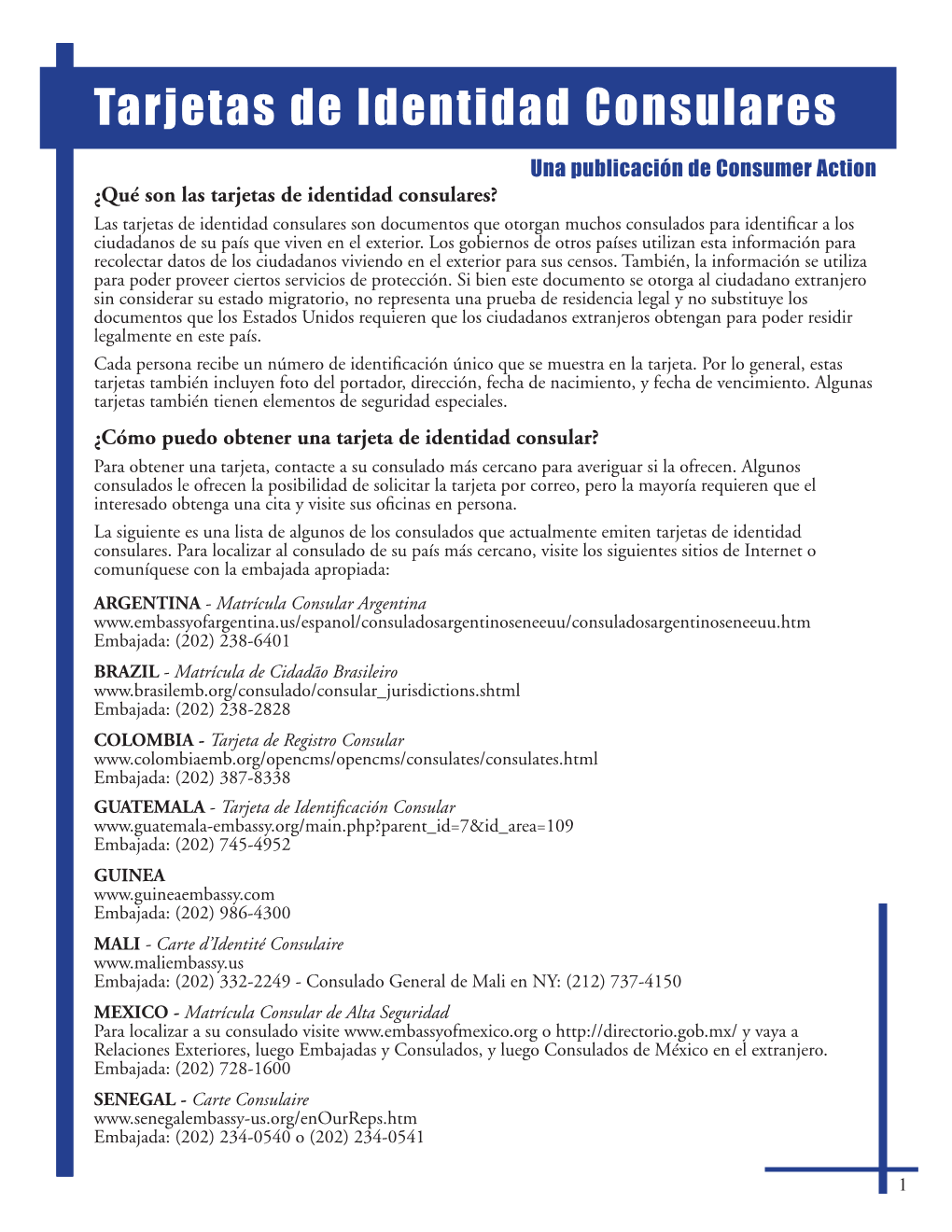 Tarjetas De Identidad Consulares