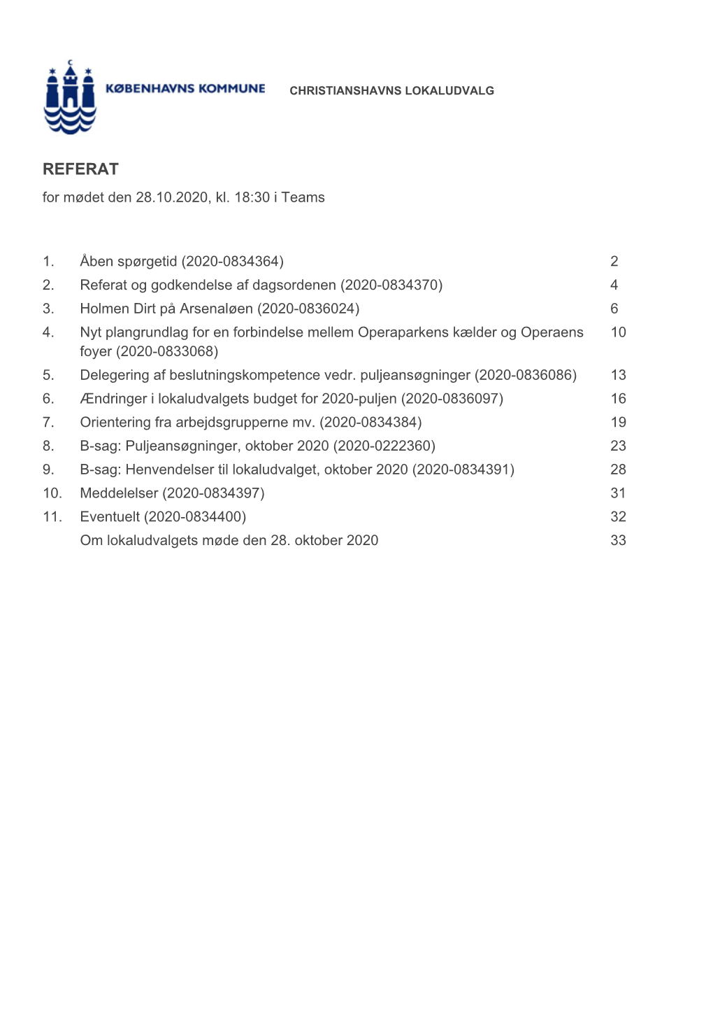 REFERAT for Mødet Den 28.10.2020, Kl