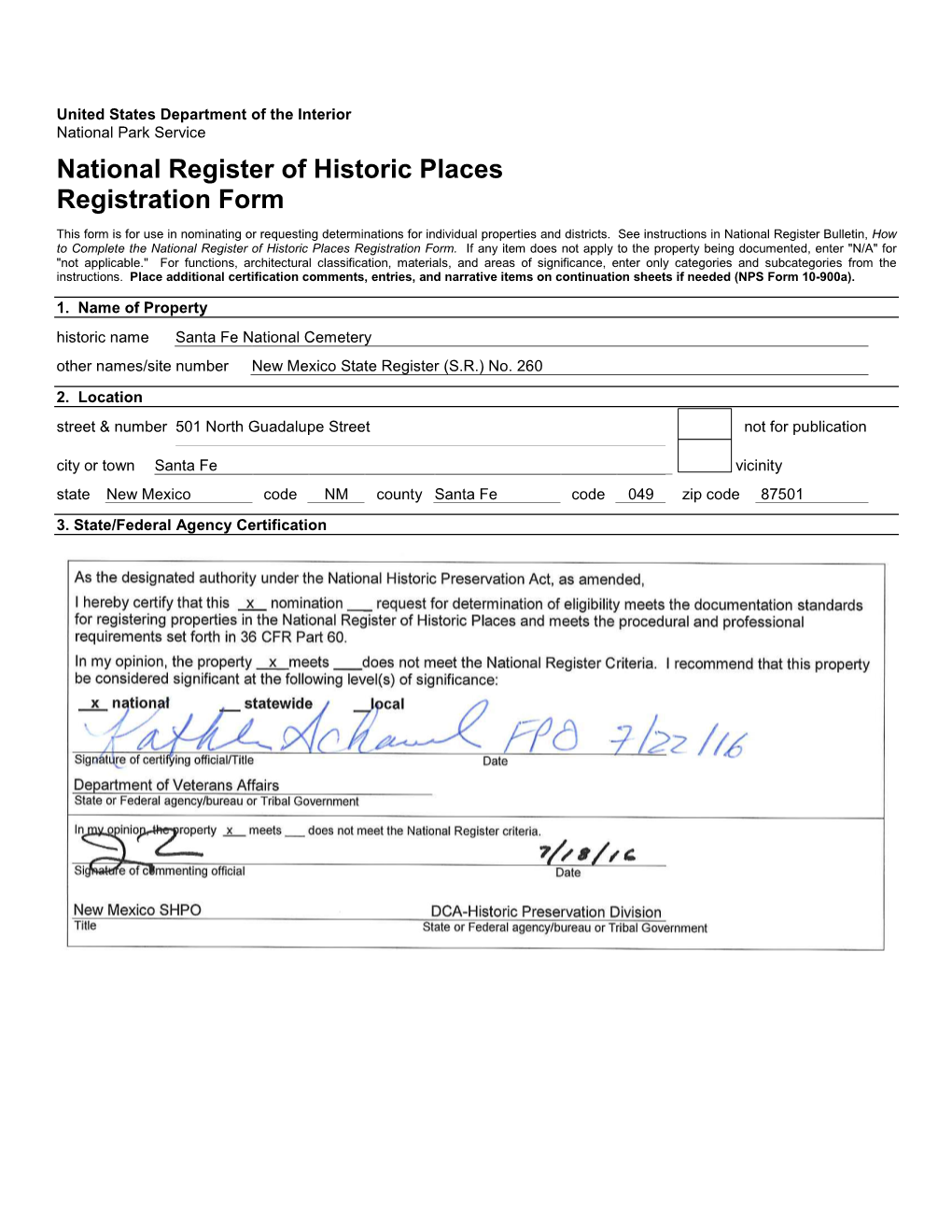 Santa Fe National Cemetery National Register Nomination