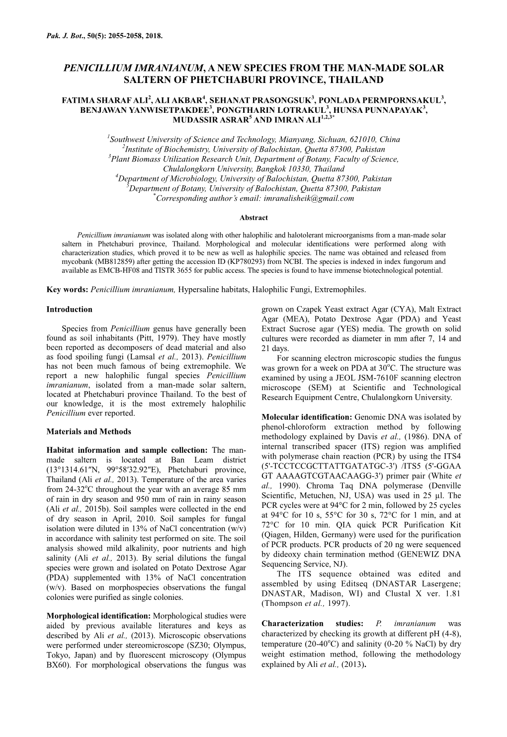 Penicillium Imranianum, a New Species from the Man-Made Solar Saltern of Phetchaburi Province, Thailand