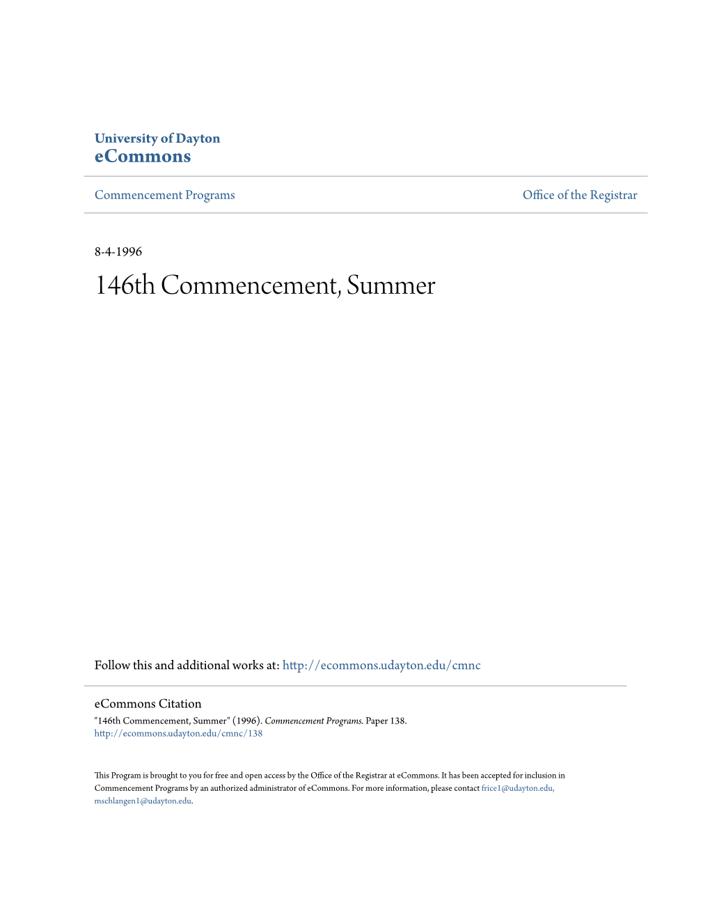 146Th Commencement, Summer