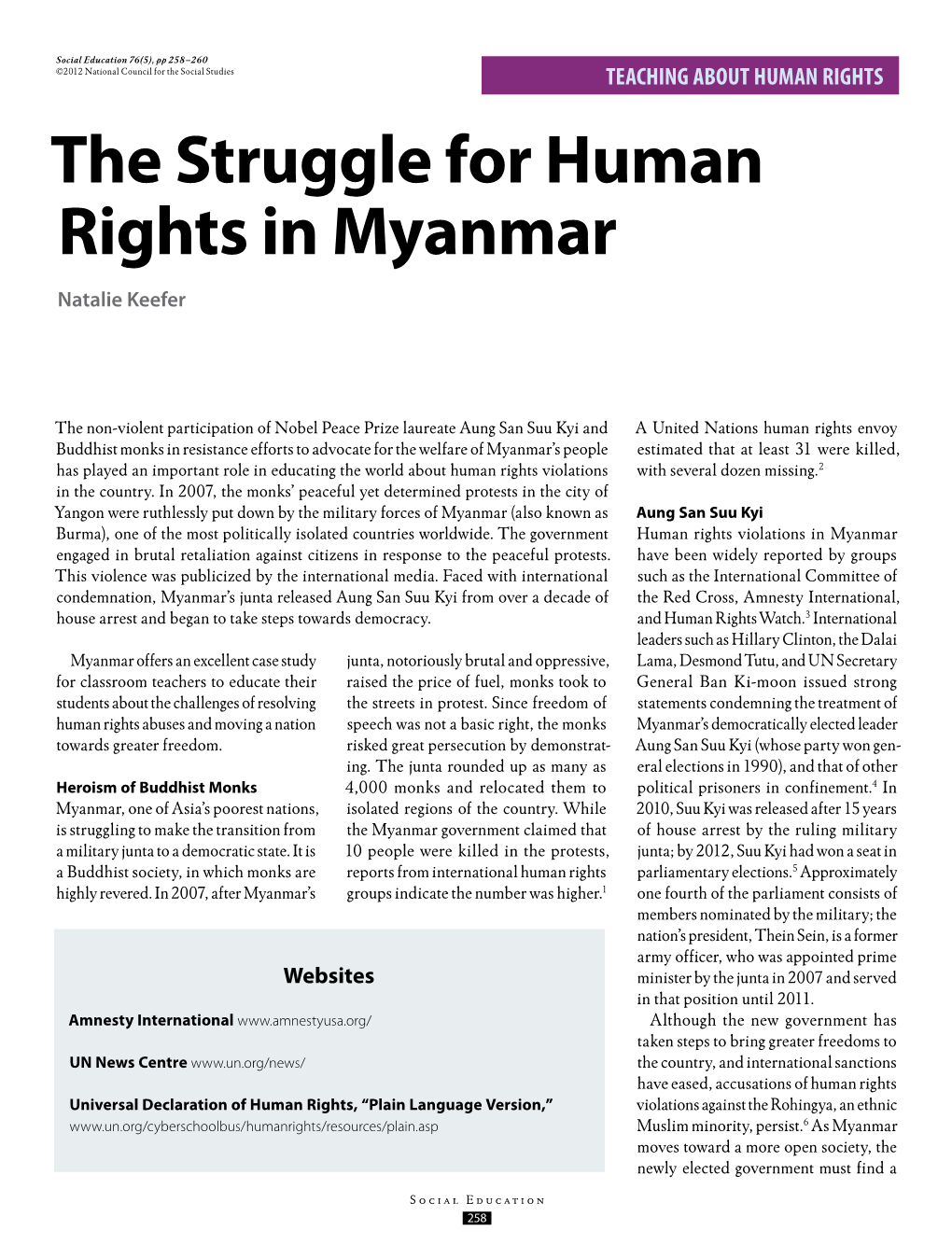 The Struggle for Human Rights in Myanmar Natalie Keefer