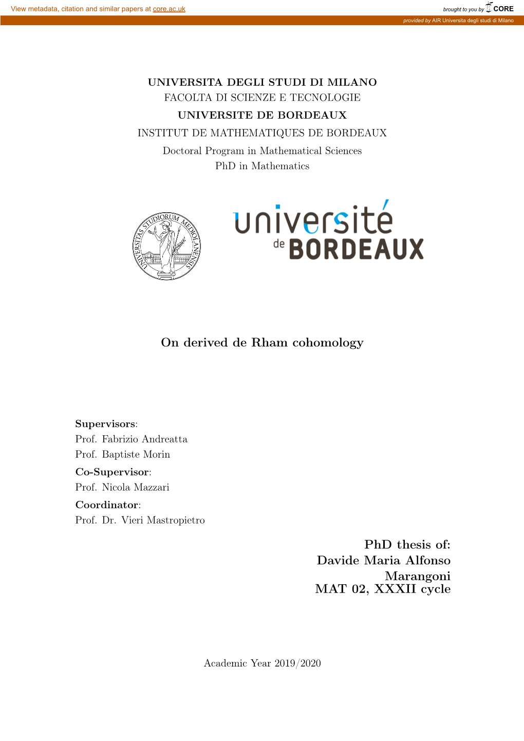 On Derived De Rham Cohomology Phd Thesis Of