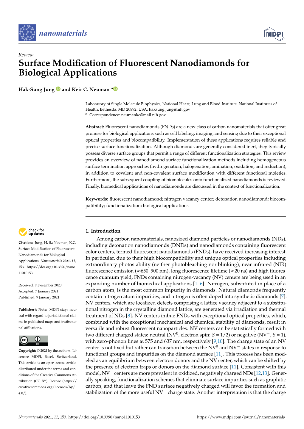 Surface Modification of Fluorescent Nanodiamonds for Biological