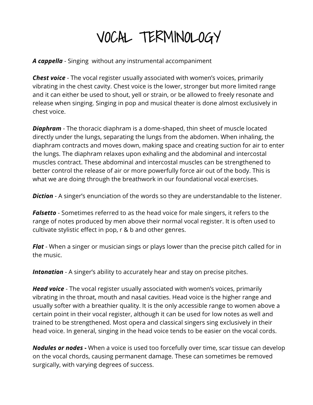 Vocal Terminology