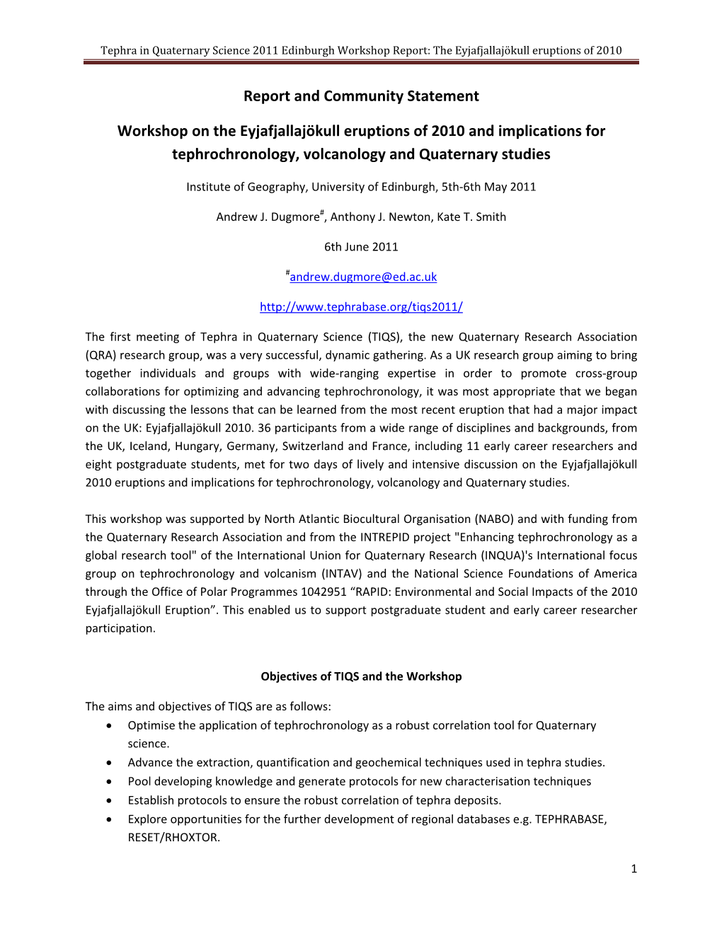 Report and Community Statement Workshop on the Eyjafjallajökull