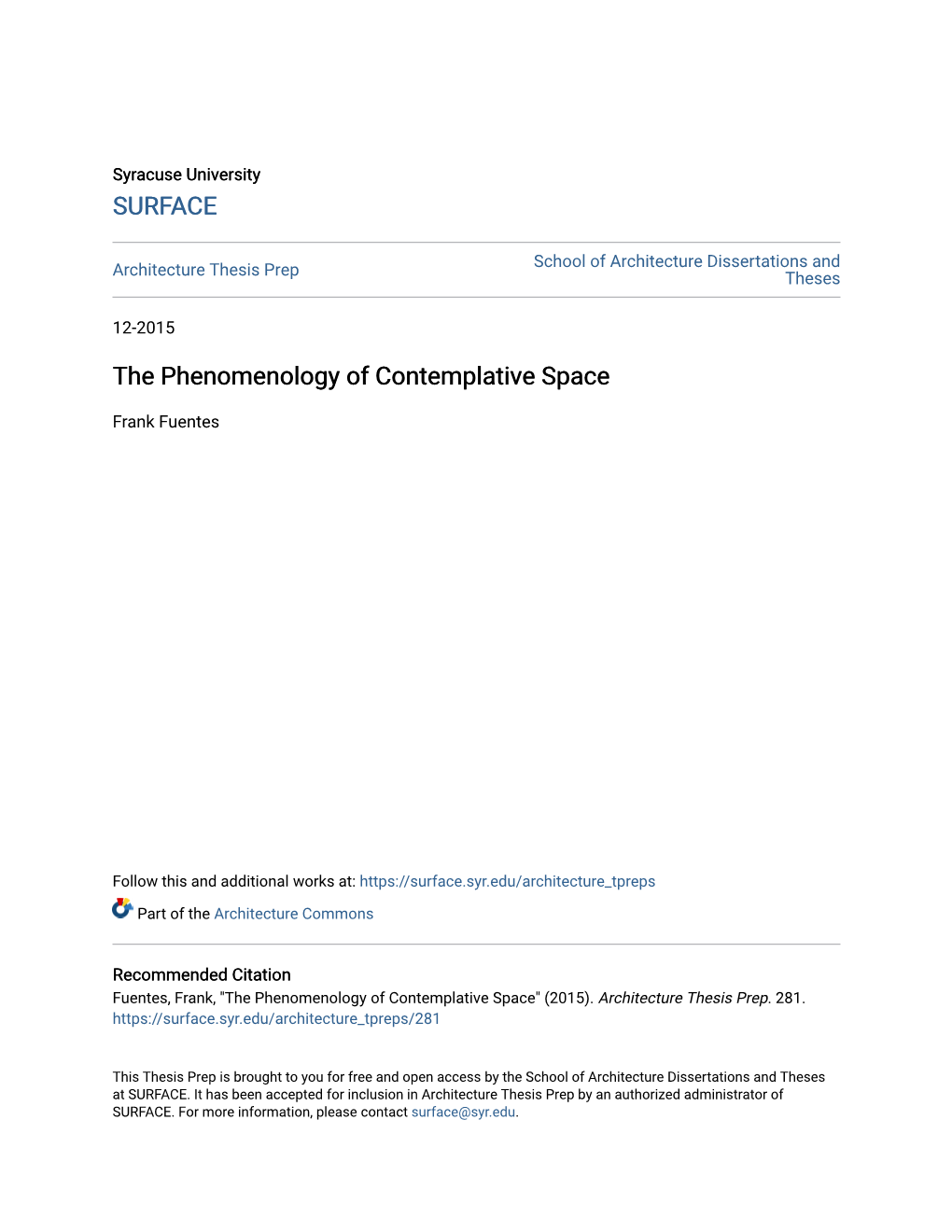 The Phenomenology of Contemplative Space