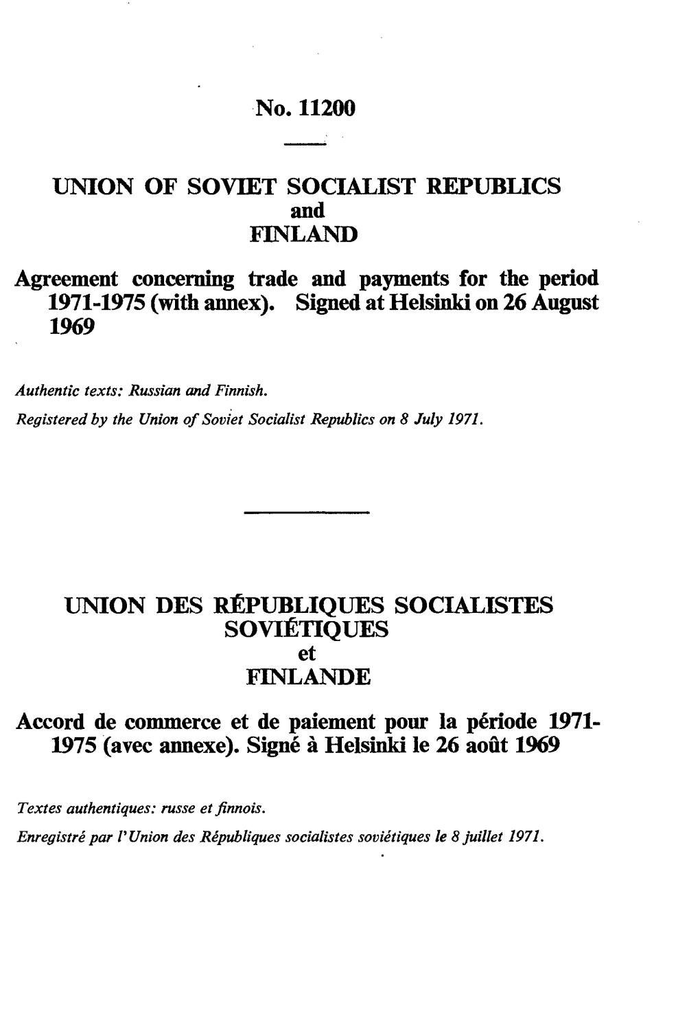 No. 11200 UNION of SOVIET SOCIALIST REPUBLICS And