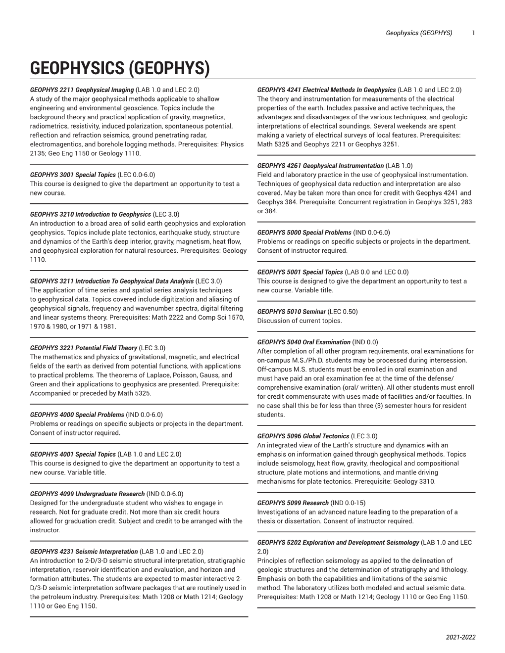 Geophysics (GEOPHYS) 1