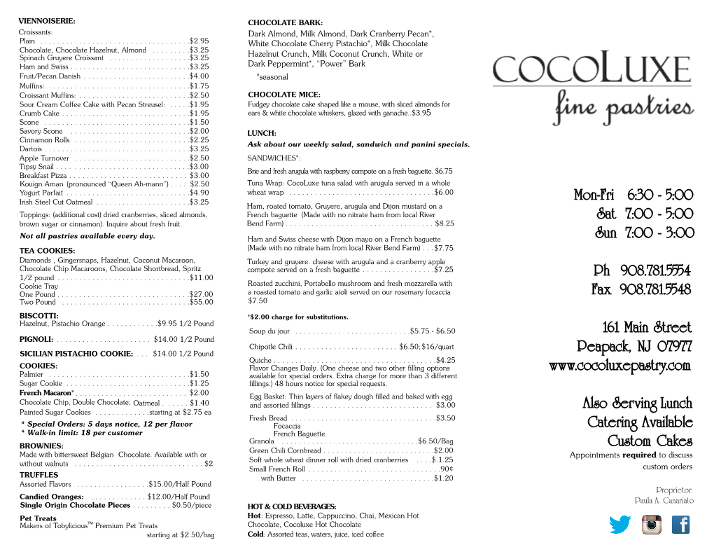 Cocoluxe * June 2018 Full Menu