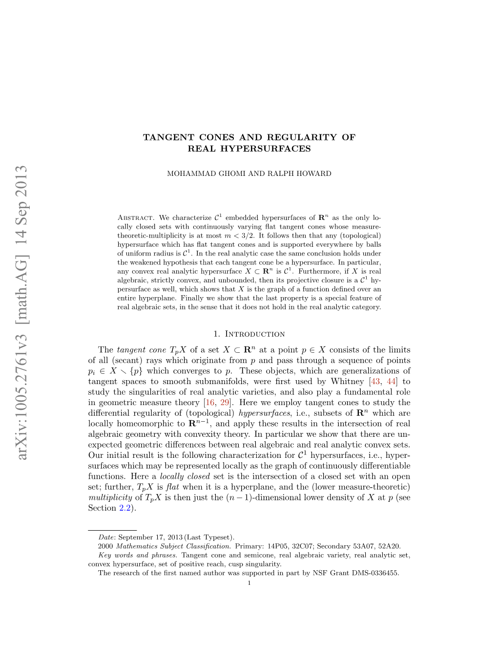 Arxiv:1005.2761V3 [Math.AG] 14 Sep 2013 Surfaces Which May Be Represented Locally As the Graph of Continuously Diﬀerentiable Functions