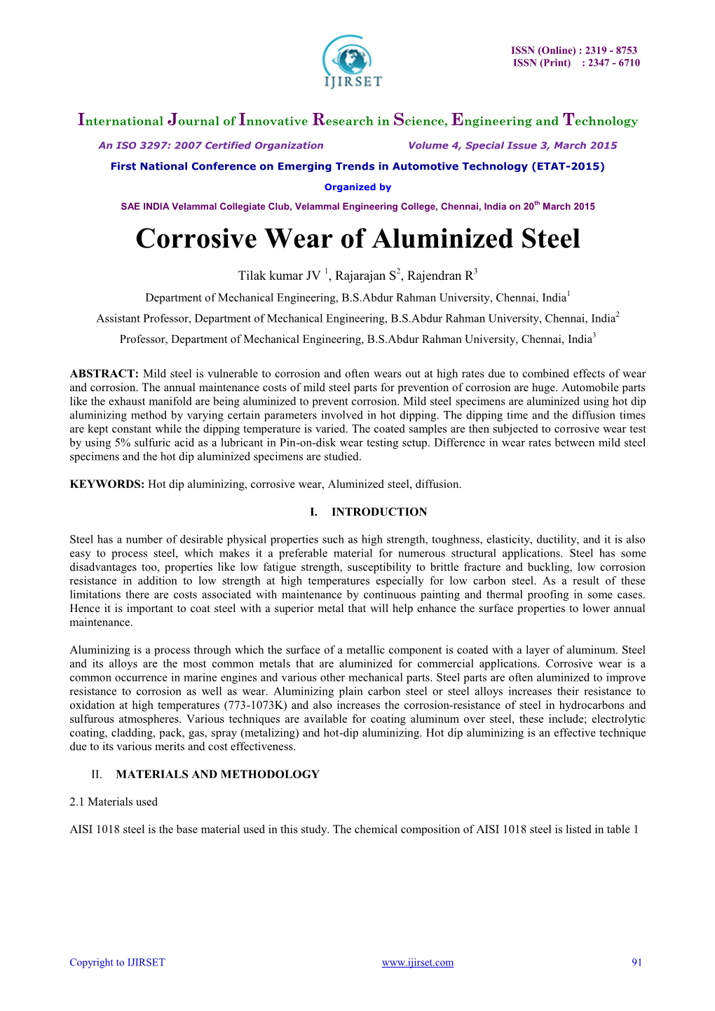 Corrosive Wear of Aluminized Steel