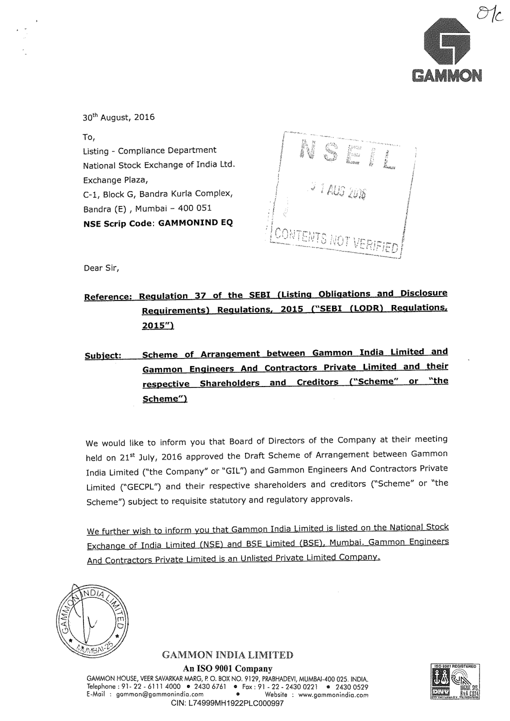 Scheme of Arrangement Between Gammon India Limited And