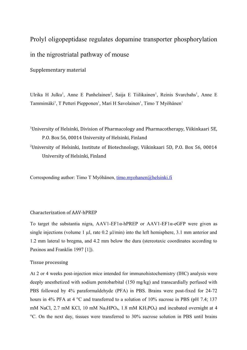 Prolyl Oligopeptidase Regulates Dopamine Transporter Phosphorylation in the Nigrostriatal