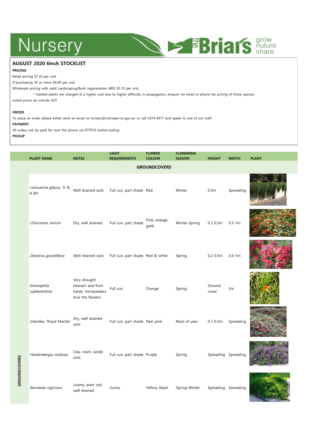 GROUNDCOVERS AUGUST 2020 6Inch STOCKLIST