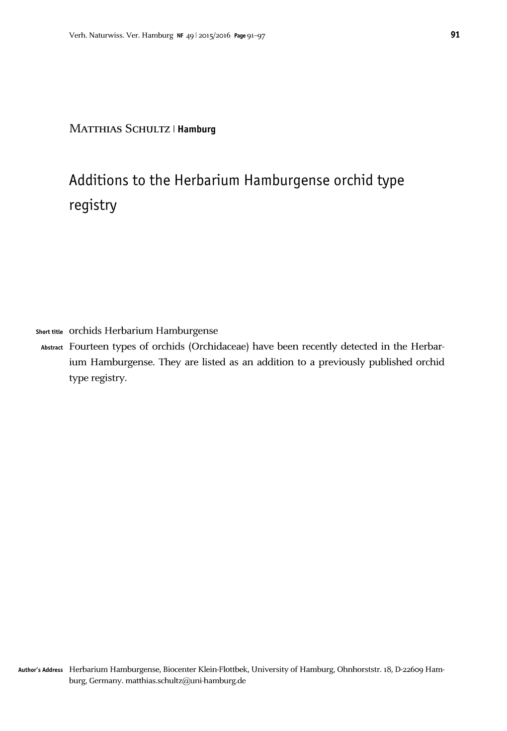 Additions to the Herbarium Hamburgense Orchid Type Registry