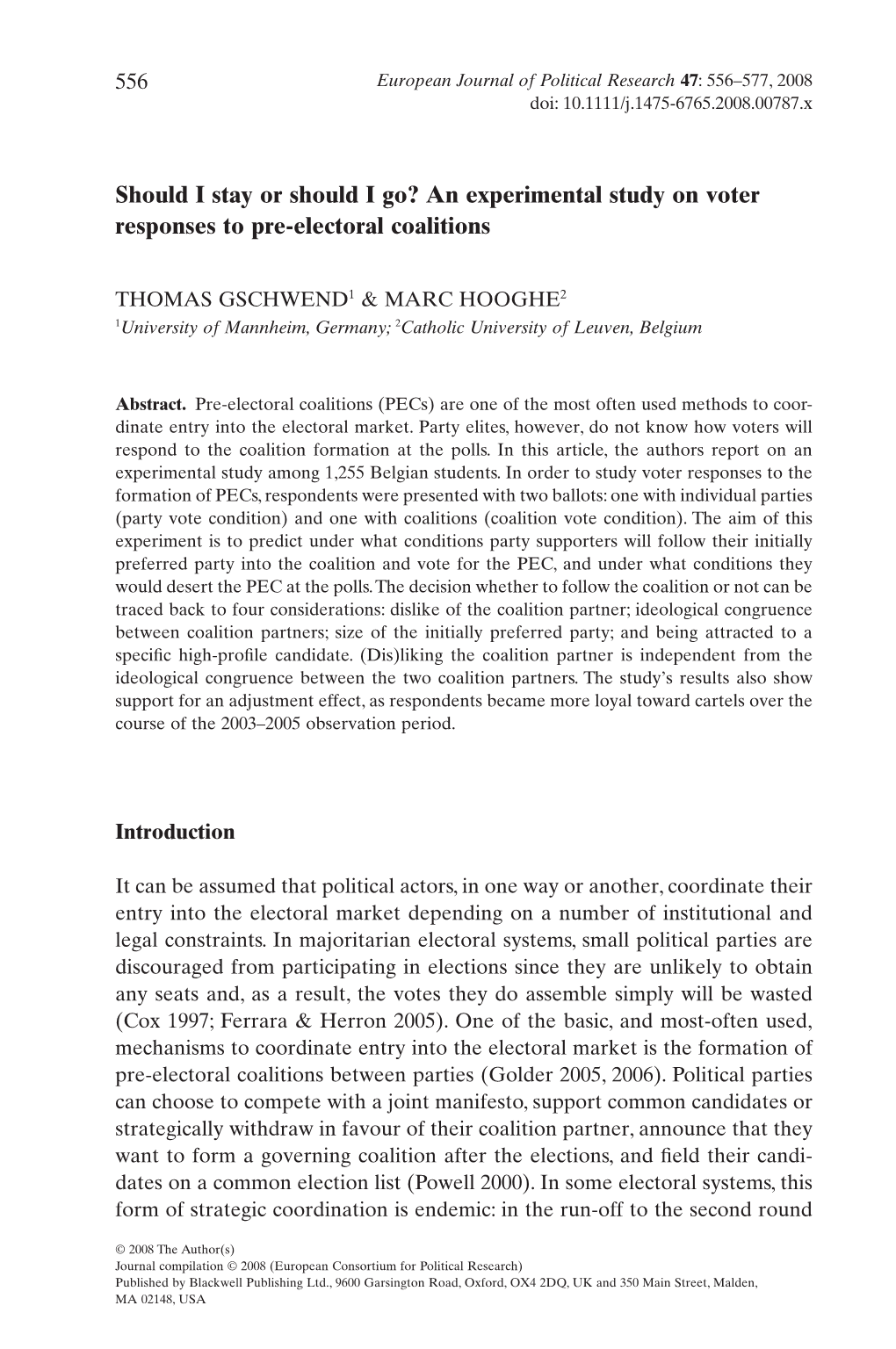 An Experimental Study on Voter Responses to Pre-Electoral Coalitions