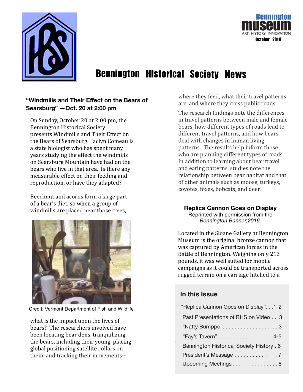 Bennington Historical Society News