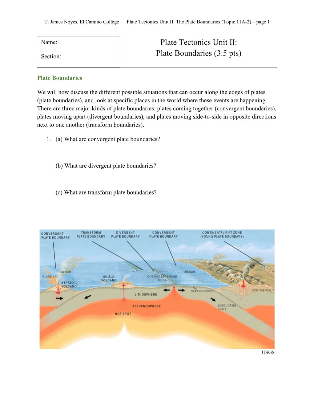 Plate Tectonics Unit II: Plate Boundaries (3.5 Pts)