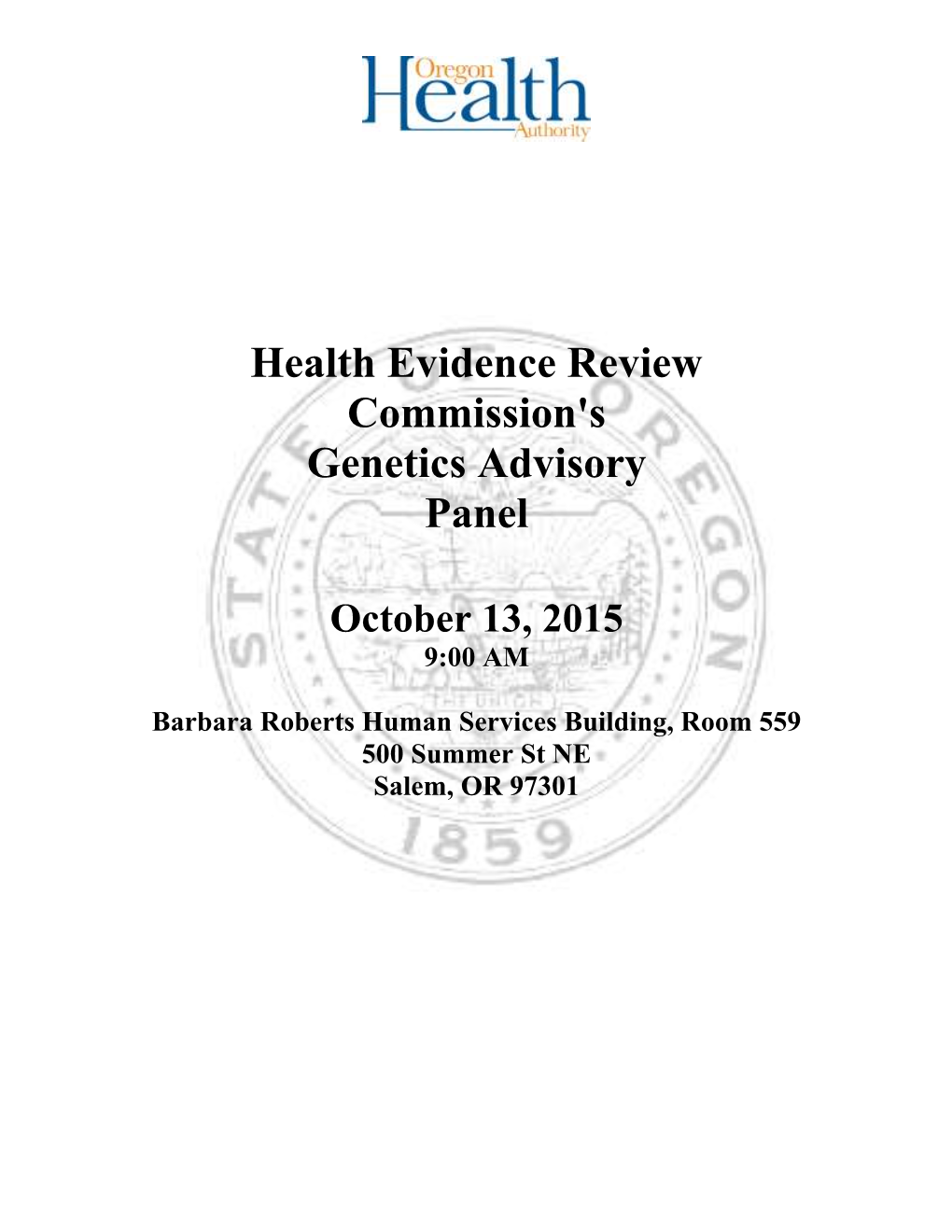 Health Evidence Review Commission's Genetics Advisory Panel