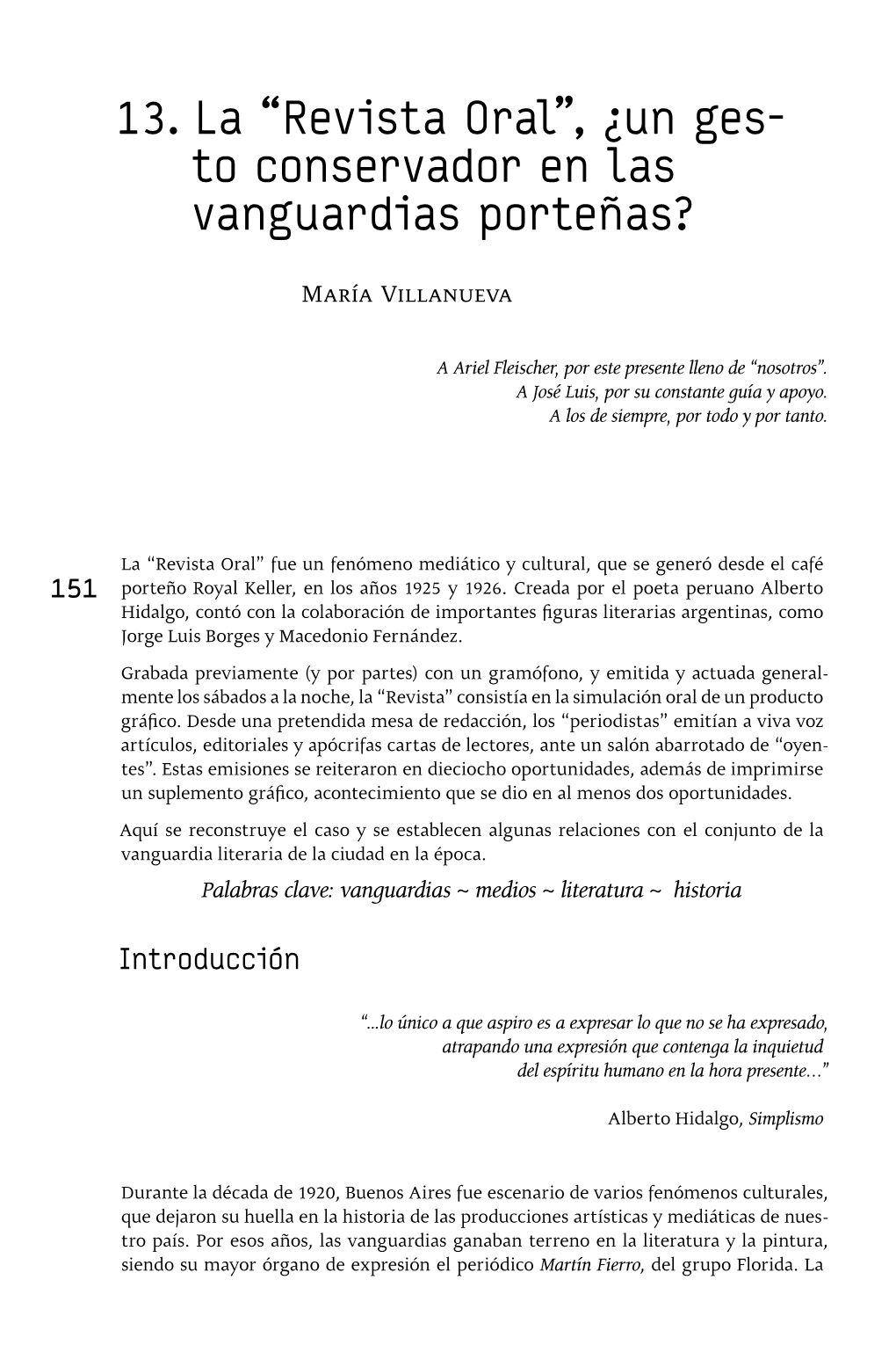 13. La “Revista Oral”, ¿Un Ges- to Conservador En Las Vanguardias Porteñas?