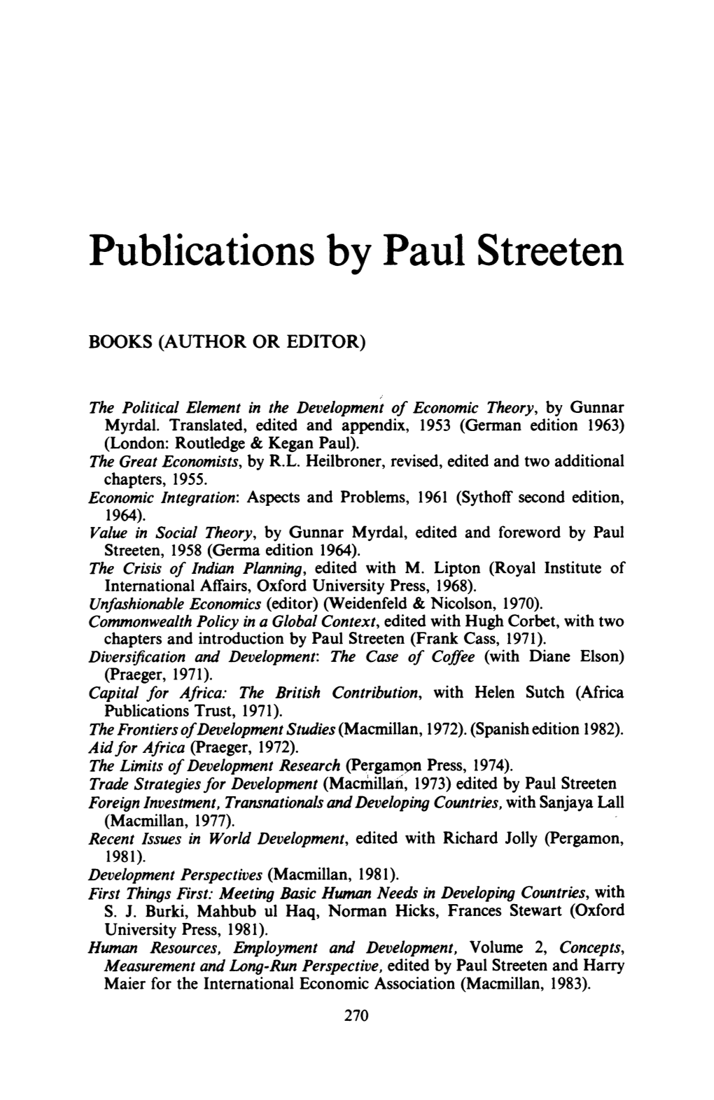 Publications by Paul Streeten