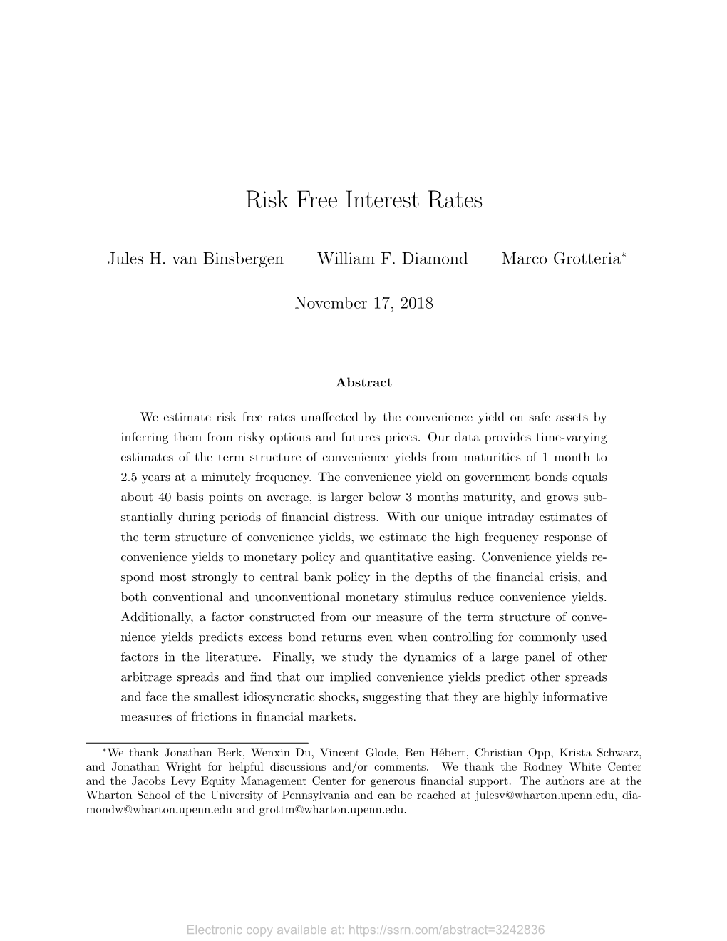 Risk Free Interest Rates