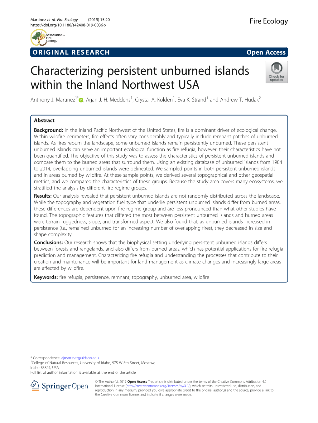 Characterizing Persistent Unburned Islands Within the Inland Northwest USA Anthony J