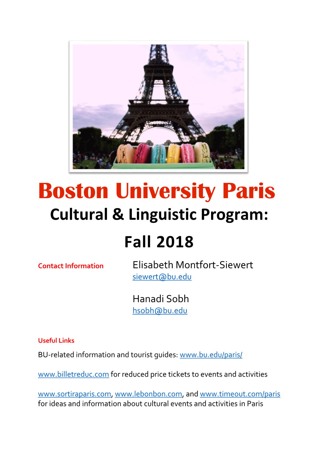 Boston University Paris Cultural & Linguistic Program: Fall 2018