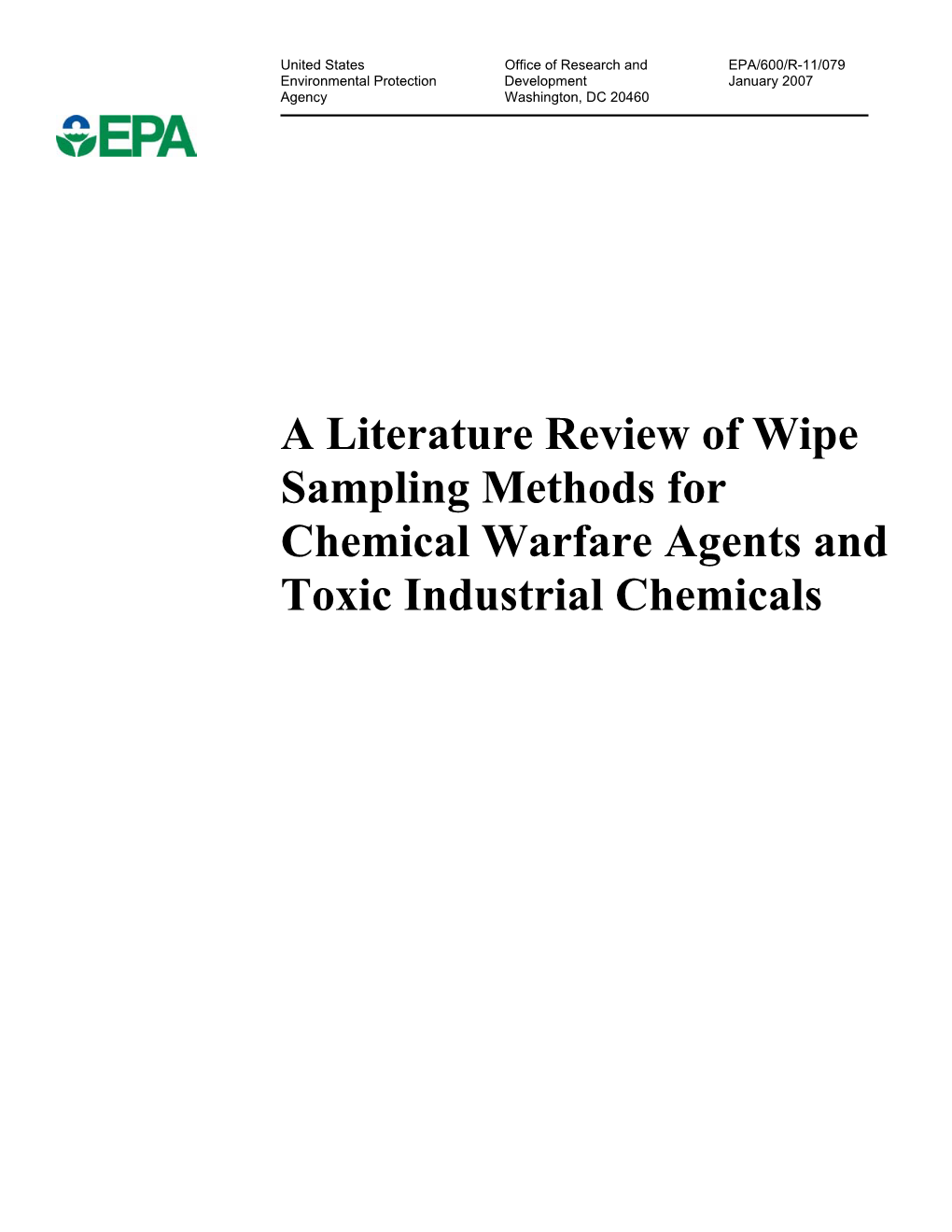 A Literature Review of Wipe Sampling Methods for Chemical Warfare Agents and Toxic Industrial Chemicals