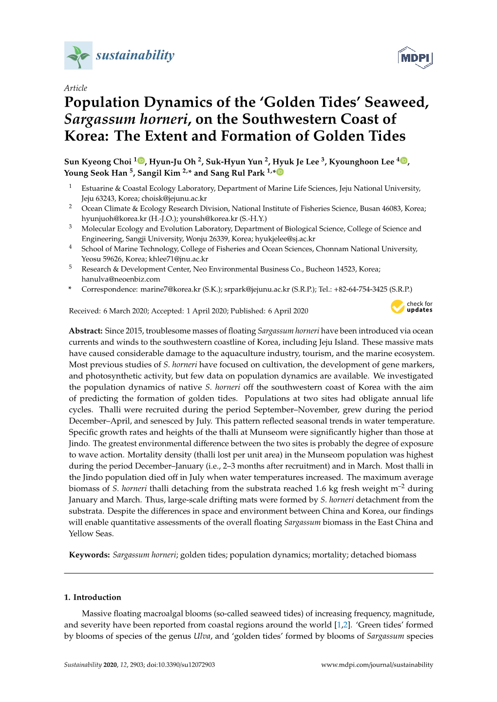 Seaweed, Sargassum Horneri, on the Southwestern Coast of Korea: the Extent and Formation of Golden Tides