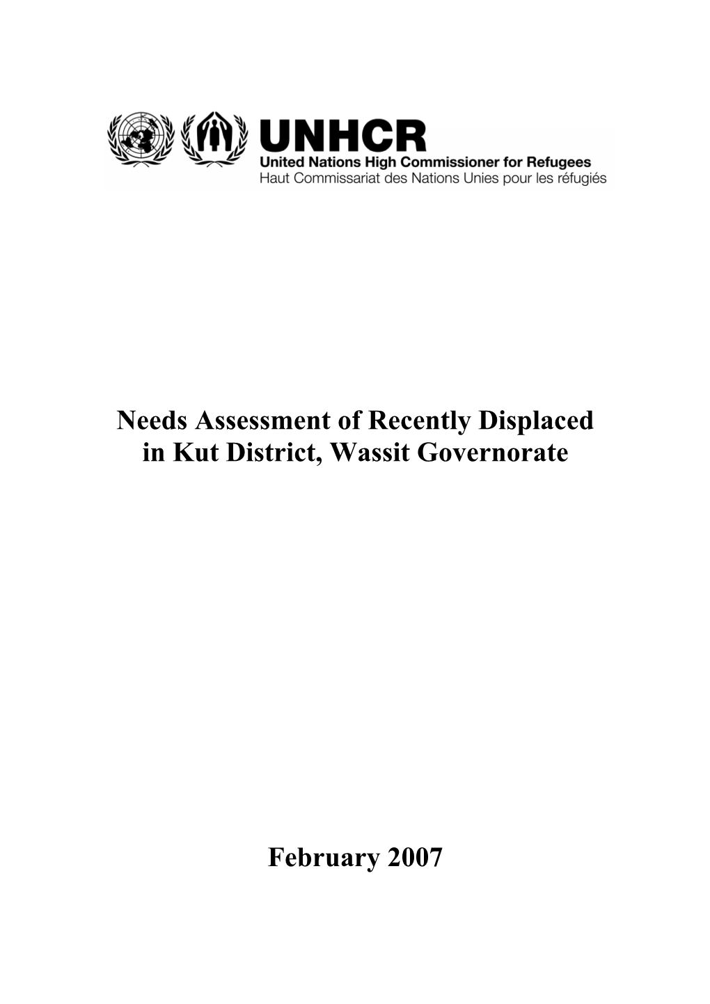 Needs Assessment of Recently Displaced in Kut District, Wassit Governorate