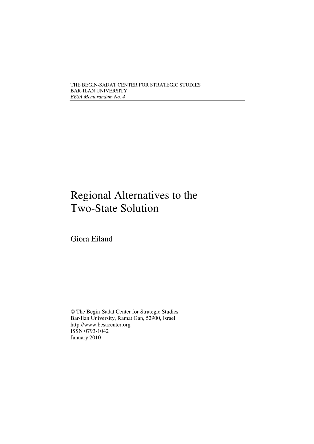 Regional Alternatives to the Two-State Solution