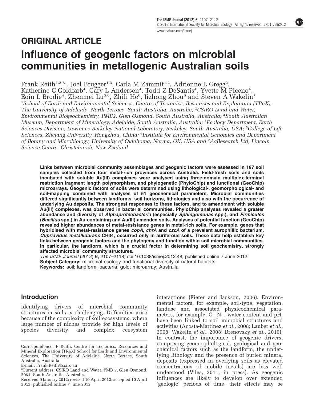 Influence of Geogenic Factors on Microbial Communities in Metallogenic Australian Soils