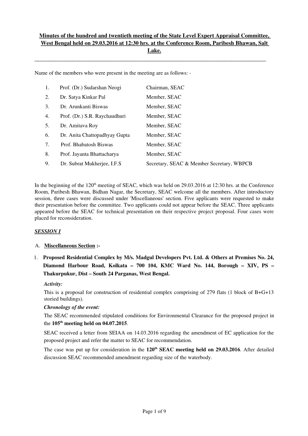 Minutes of the Tenth Meeting of the State Level Expert Appraisa