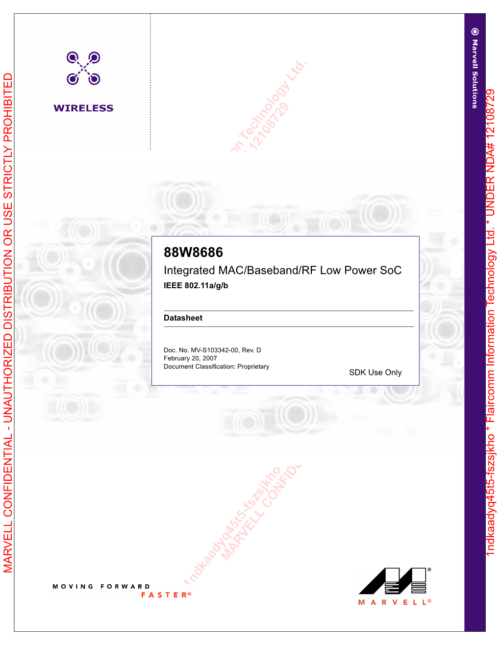 88W8686 Integrated MAC/Baseband/RF Low Power Soc IEEE 802.11A/G/B