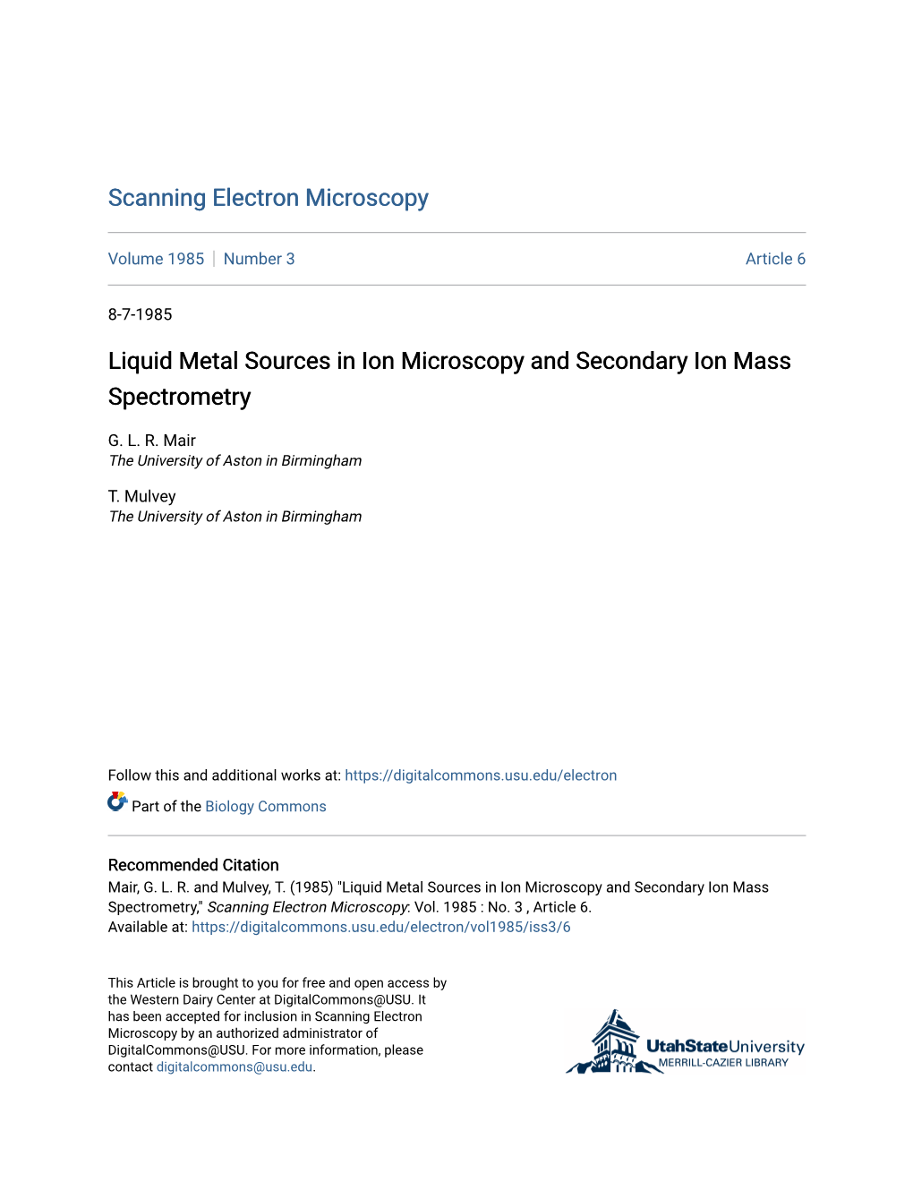 Liquid Metal Sources in Ion Microscopy and Secondary Ion Mass Spectrometry