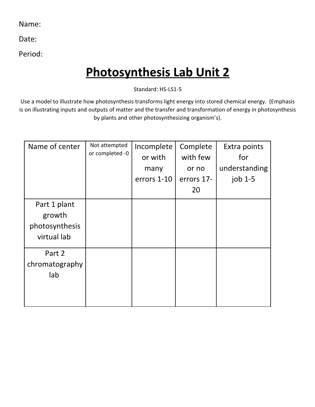 Part 1 Plant Growth Photosynthesis Virtual Lab