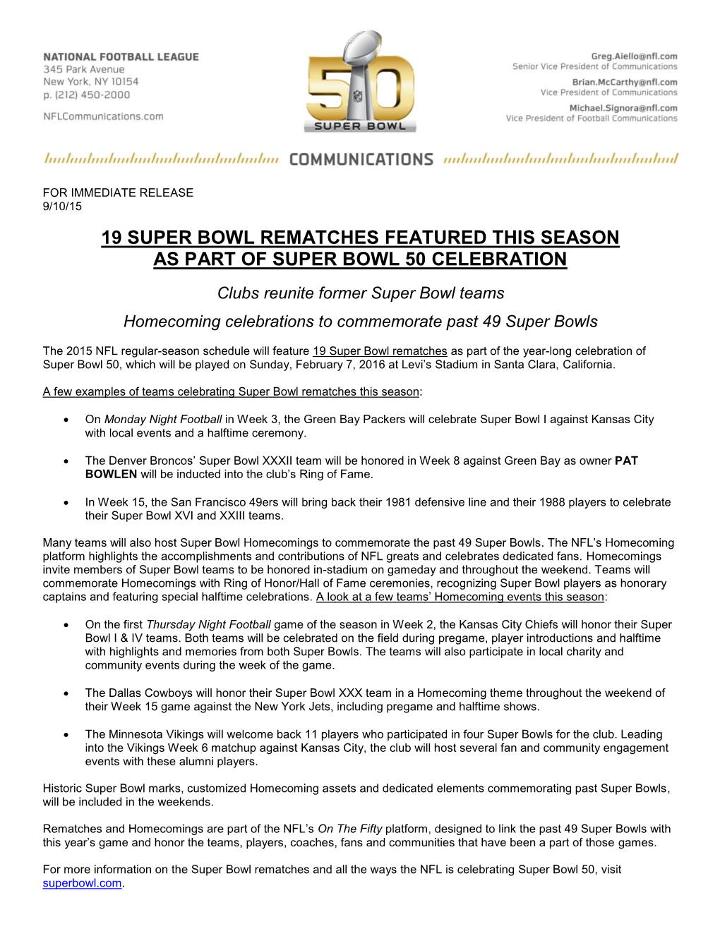 2015 Super Bowl Rematches Release 9-10-15