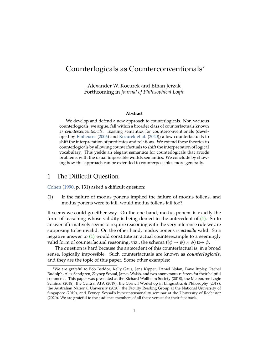 Counterlogicals As Counterconventionals∗