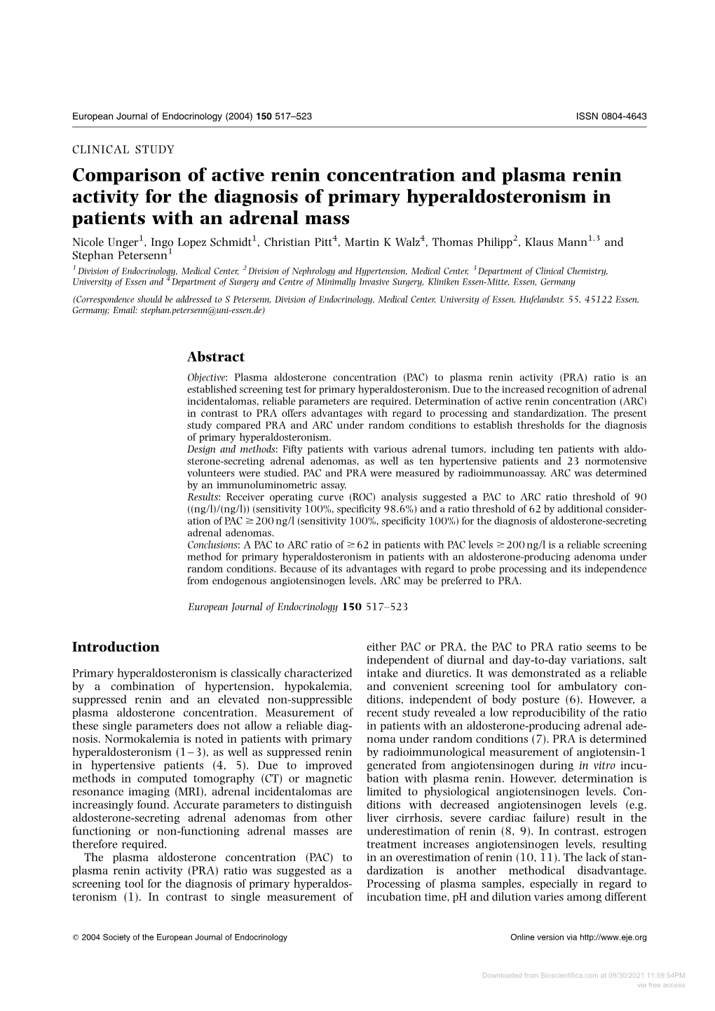 Comparison of Active Renin Concentration and Plasma Renin